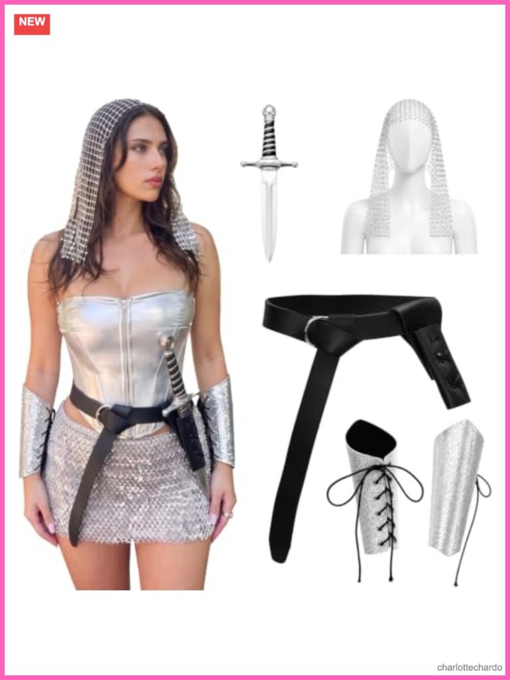 5 Pc Women's Medieval Knight Costume Accessory Set PU Leather